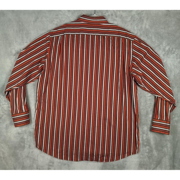 Lacoste Brown Red Striped Long Sleeve Button Shirt Mens 44 XL Casual 100% Cotton - Picture 2 of 8
